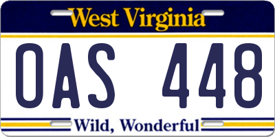 WV license plate OAS448
