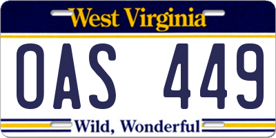 WV license plate OAS449