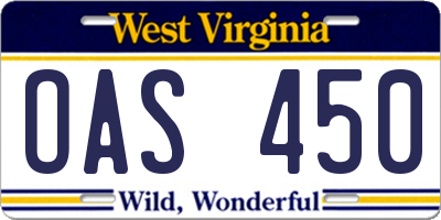 WV license plate OAS450
