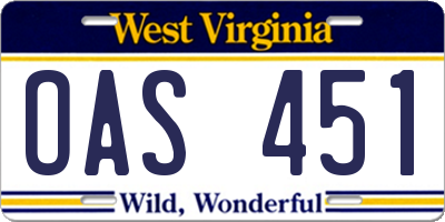 WV license plate OAS451
