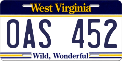 WV license plate OAS452