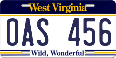 WV license plate OAS456