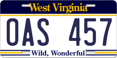 WV license plate OAS457