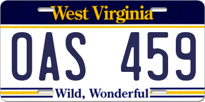 WV license plate OAS459