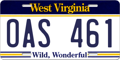 WV license plate OAS461
