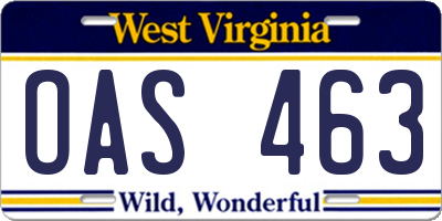 WV license plate OAS463
