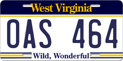WV license plate OAS464