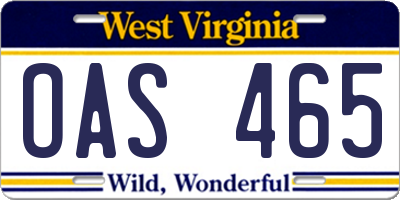 WV license plate OAS465