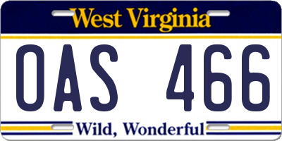 WV license plate OAS466