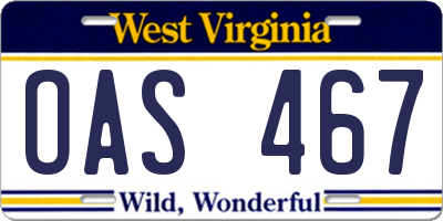 WV license plate OAS467