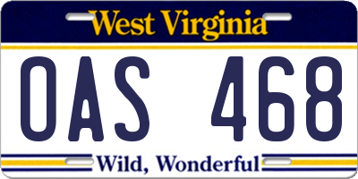 WV license plate OAS468