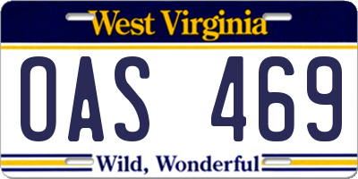 WV license plate OAS469