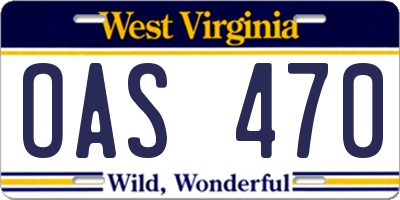 WV license plate OAS470