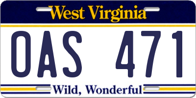 WV license plate OAS471