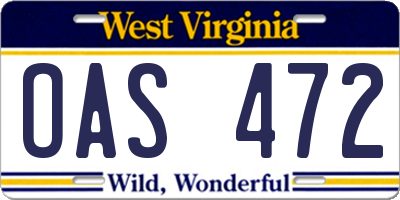 WV license plate OAS472