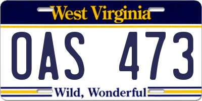 WV license plate OAS473
