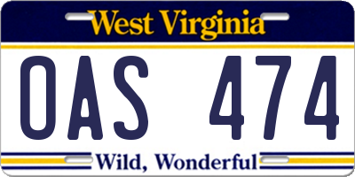 WV license plate OAS474