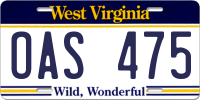 WV license plate OAS475