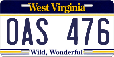 WV license plate OAS476