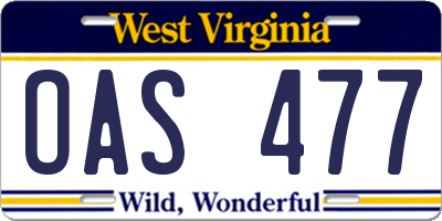 WV license plate OAS477