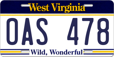 WV license plate OAS478