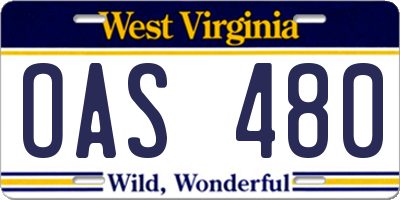 WV license plate OAS480