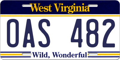 WV license plate OAS482