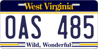 WV license plate OAS485