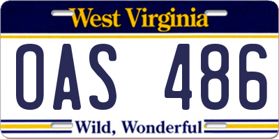 WV license plate OAS486
