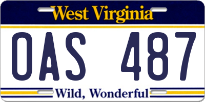 WV license plate OAS487