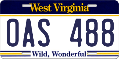 WV license plate OAS488