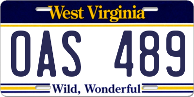 WV license plate OAS489