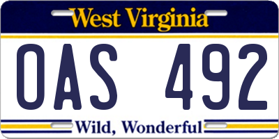 WV license plate OAS492