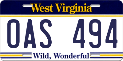 WV license plate OAS494