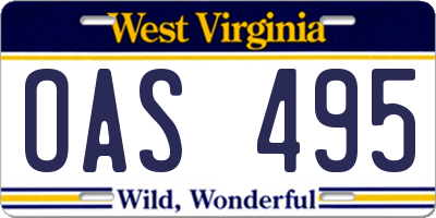 WV license plate OAS495