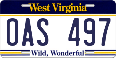 WV license plate OAS497