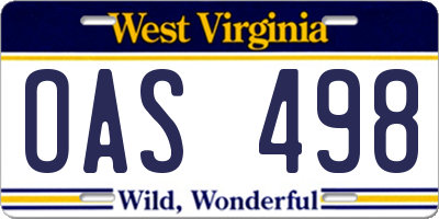 WV license plate OAS498