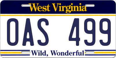 WV license plate OAS499