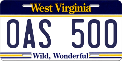 WV license plate OAS500
