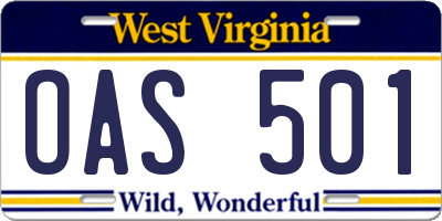 WV license plate OAS501