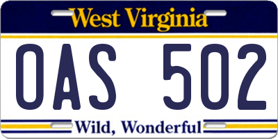 WV license plate OAS502