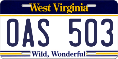 WV license plate OAS503