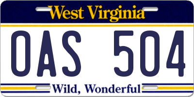 WV license plate OAS504