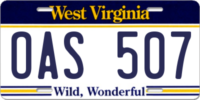 WV license plate OAS507
