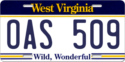 WV license plate OAS509