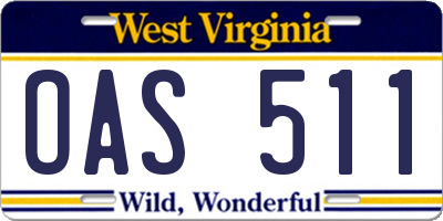 WV license plate OAS511