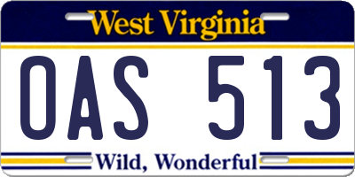 WV license plate OAS513