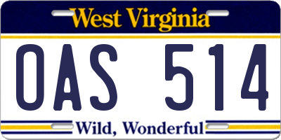 WV license plate OAS514