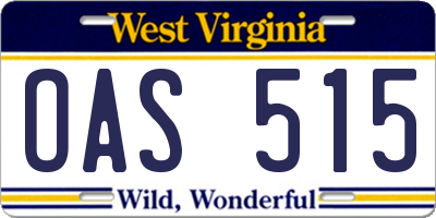 WV license plate OAS515
