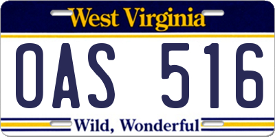 WV license plate OAS516